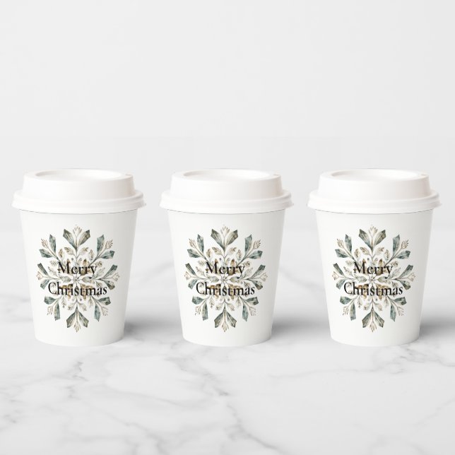 Rustic White Green Christmas Snowflake Paper Cups (Multi)