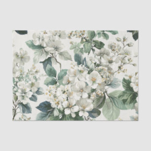 Rustic White Green Pastel Vintage Boho Floral Tissue Paper