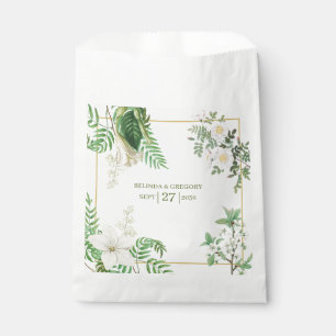 Rustic White Green Watercolor Floral Gold Wedding  Favour Bags
