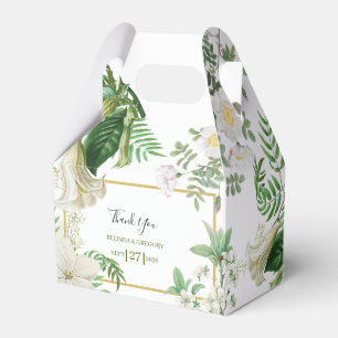 Rustic White Green Watercolor Floral Gold Wedding Favour Box