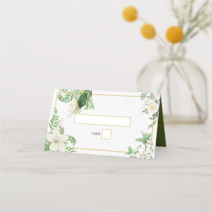 Rustic White Green Watercolor Floral Gold Wedding Place Card
