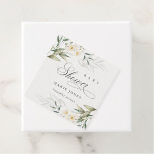 Rustic White Greenery Floral Bunch Baby Shower Favour Tags