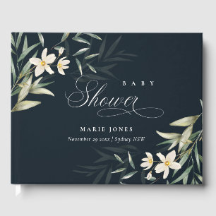 Rustic White Greenery Floral Bunch Baby Shower Guest Book