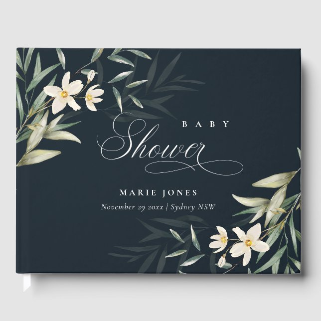Rustic White Greenery Floral Bunch Baby Shower Guest Book (Front)