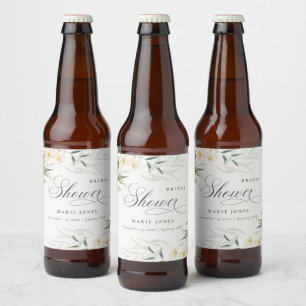Rustic White Greenery Floral Bunch Bridal Shower Beer Bottle Label
