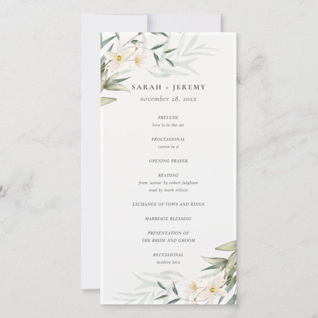 Rustic White Greenery Floral Wedding Program Thank You Card (Front)
