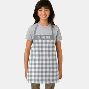 Rustic White Grey Buffalo Plaid Pattern Custom Apron