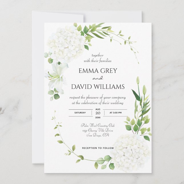 Rustic white hydrangea Wedding Invitation (Front)