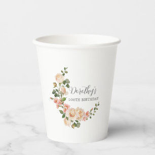 Rustic White Ivory Rose 100th Birthday Paper Cups