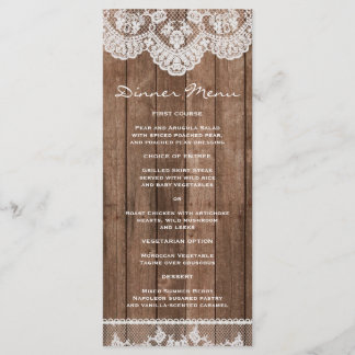 Rustic White Lace and Wood Slim Dinner Menu