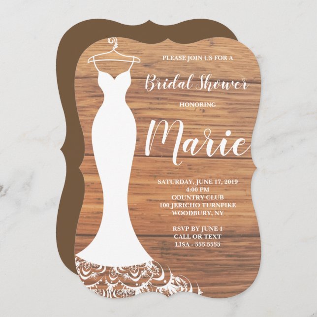 Rustic White Lace Dress Bridal Shower Invitation (Front/Back)