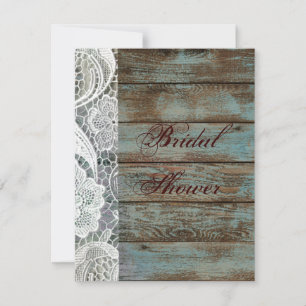 rustic white lace teal barn wedding bridal shower invitation