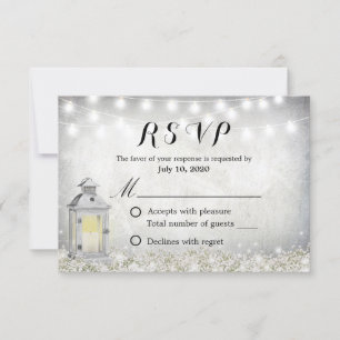 Rustic White Lantern Baby's Breath Floral RSVP Card
