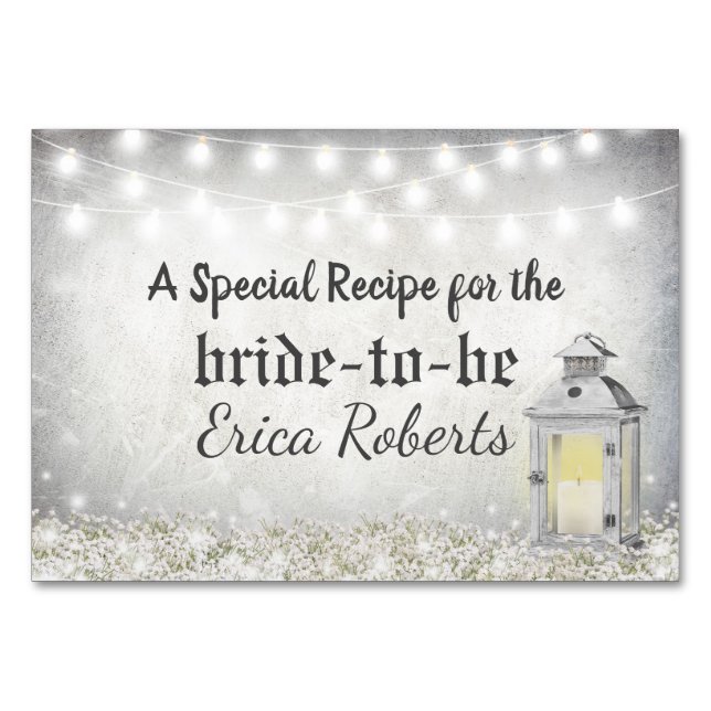 Rustic White Lantern Bridal Shower Recipe Card (Front)