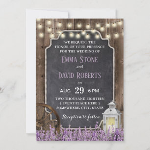 Rustic White Lantern Lavender Floral Wedding Invitation