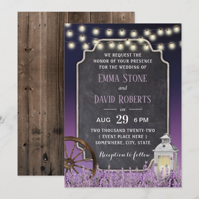Rustic White Lantern Purple Floral Wedding  Invitation (Front/Back)