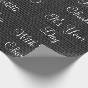 Rustic White Linen Black Graphite Personalized Wrapping Paper