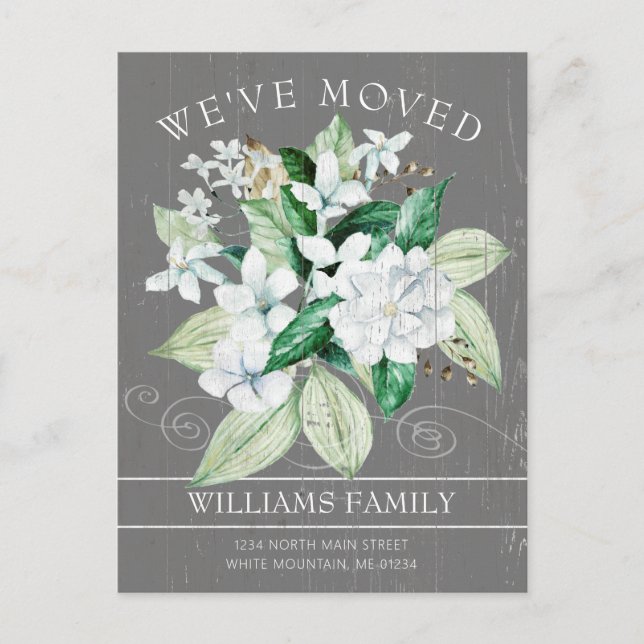 Rustic White Magnolia Watercolor Floral Moving Announcement Postcard (Front)