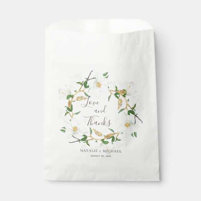 Rustic White Magnolia Wreath Custom Wedding  Favour Bags (Front)