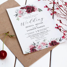 Rustic White Maroon Rose Floral Wedding
