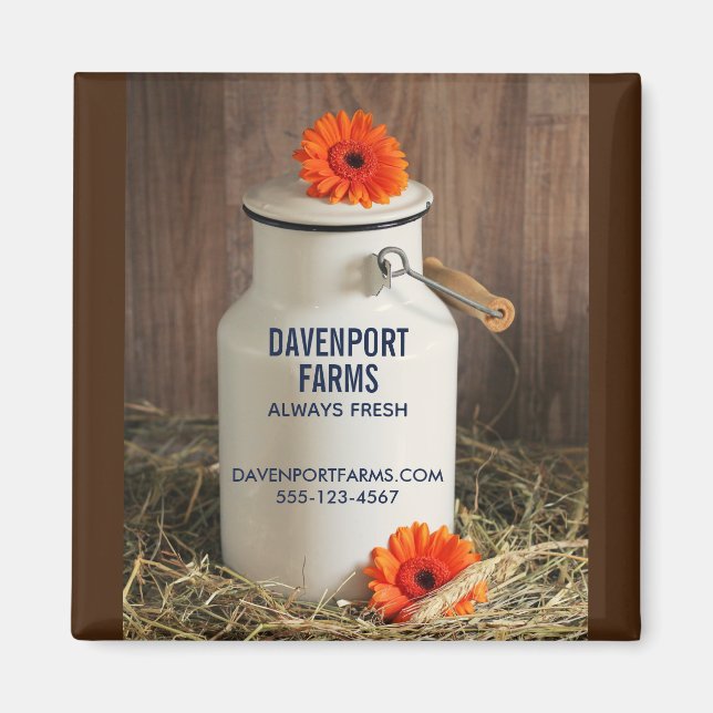Rustic White Milk Jug with Flowers Farm Business Magnet (Front)
