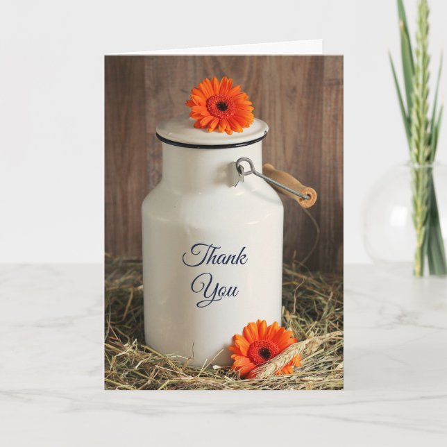 Rustic White Milk Jug with Flowers Thank You Card (Front)