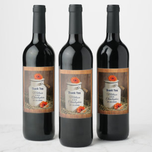 Rustic White Milk Jug with Flowers Thank You Wine Label