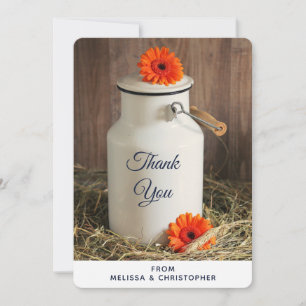 Rustic White Milk Jug with Flowers Wedding Thank You Card