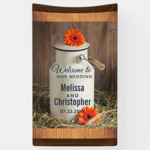 Rustic White Milk Jug with Flowers Wedding Welcome Banner