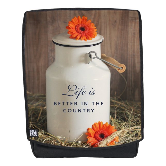 Rustic White Milk Jug with Orange Flowers Photo Backpack (Front)