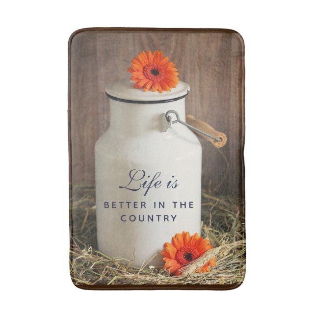 Rustic White Milk Jug with Orange Flowers Photo Bath Mat (Front Vertical)
