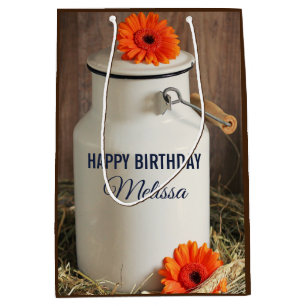Rustic White Milk Jug with Orange Flowers Photo Medium Gift Bag
