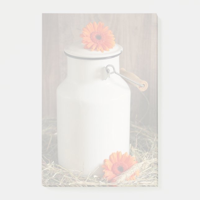Rustic White Milk Jug with Orange Flowers Photo Post-it Notes (Front)