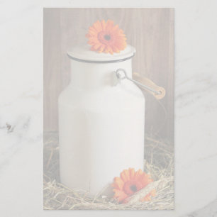 Rustic White Milk Jug with Orange Flowers Photo Stationery