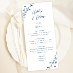 Rustic White & Navy Blue Floral Wedding Menu Card<br><div class="desc">This lovely wedding reception menu card features a classic white background with hand-drawn wildflowers and elegant typography in navy blue. Together these elements create an rustic yet elegant wedding menu that would be perfect for a romantic wedding any time of the year. This design coordinates with our Rustic Wildflowers wedding...</div>