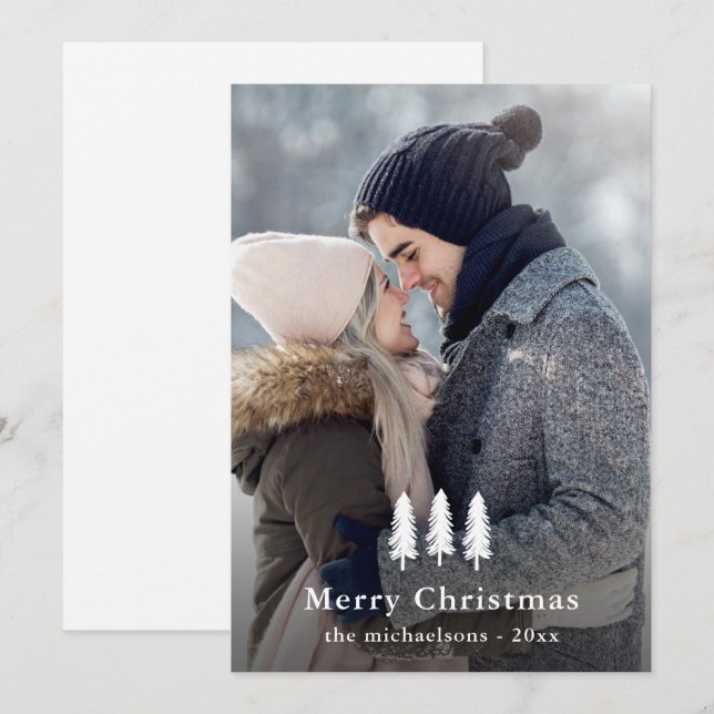 Rustic White Pine Trees Christmas Holiday Photo (Front/Back)