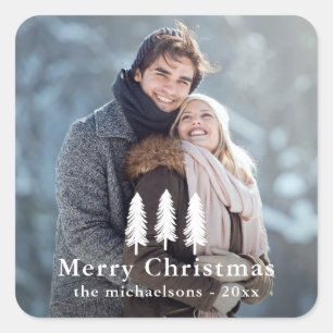 Rustic White Pine Trees Christmas Holiday Photo Square Sticker