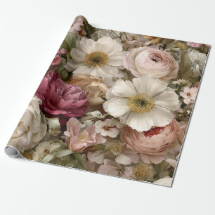 Rustic White Pink Botanical Pastel Vintage Floral Wrapping Paper