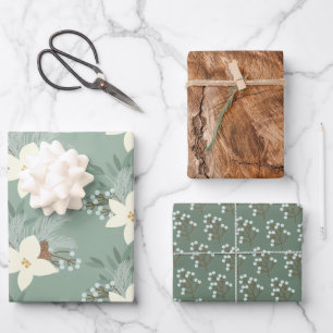 Rustic White Poinsettia And Greenery Wrapping Paper Sheet