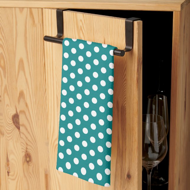 Rustic White Polka Dots Template Teal Blue Custom Tea Towel (Thirds Fold)