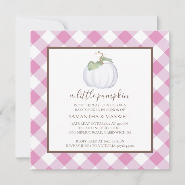 Rustic White Pumpkin and Gingham Baby Shower Invitation (Front)