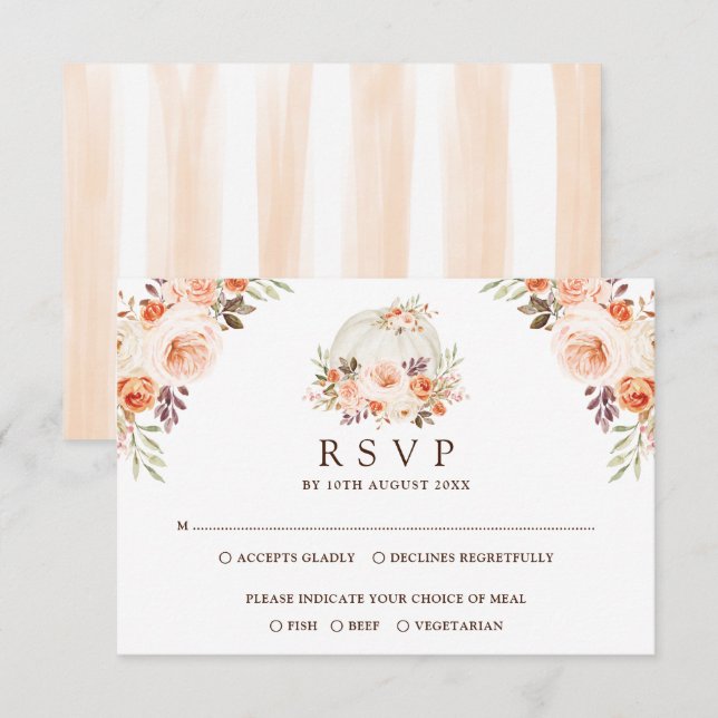 Rustic White Pumpkin Fall Flowers Wedding RSVP Card (Front/Back)