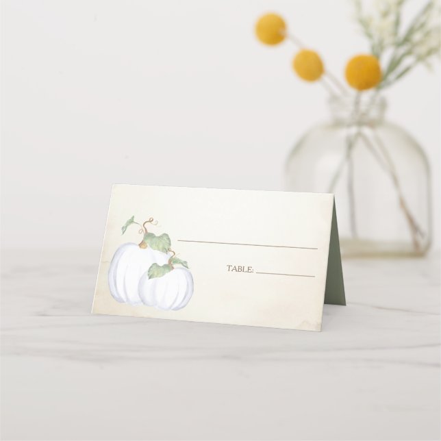 Rustic White Pumpkin Fall Watercolor Place Card (Front)