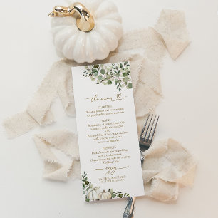 Rustic White Pumpkin Greenery Fall Wedding Menu