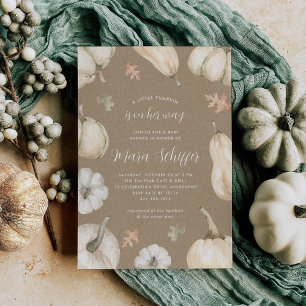 Rustic White Pumpkin Kraft Fall Baby Shower Invitation