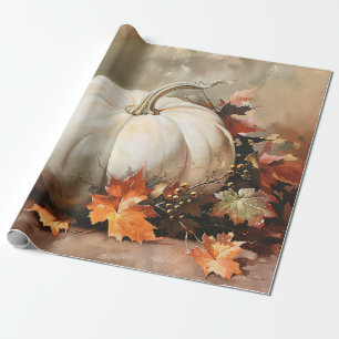 Rustic White Pumpkin Painting Decoupage Wrapping Paper