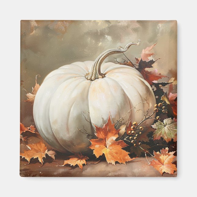 Rustic White Pumpkin Painting Magnet (Front)