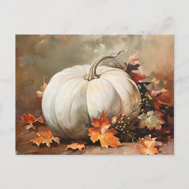 Rustic White Pumpkin Painting Postcard (Front)