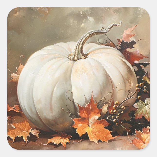 Rustic White Pumpkin Painting Square Sticker (Front)