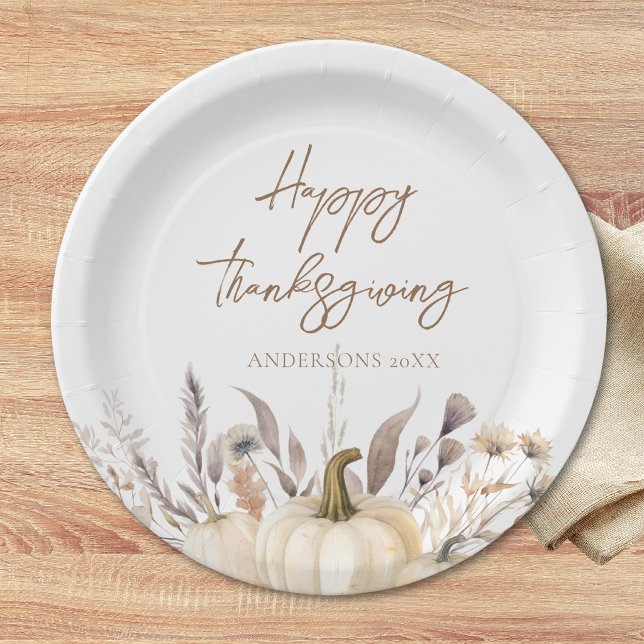 Rustic White Pumpkin Thanksgiving Paper Plate (Creator Uploaded)